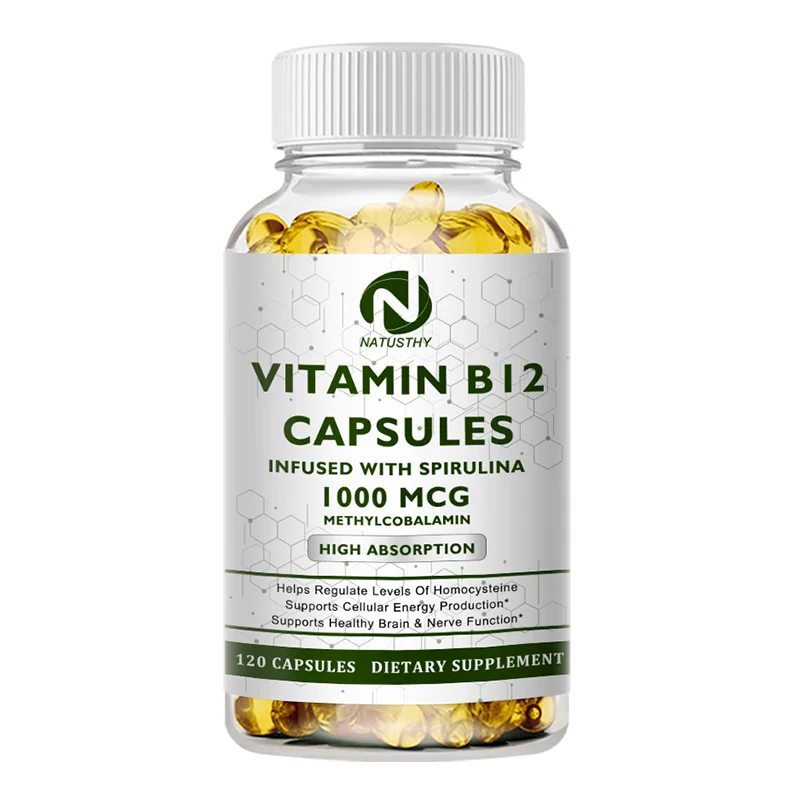 1000mcg Vitamin B12 Capsules With Organic Spirulina - Immune Nervous System - Support Mental Clarity - Energy Metabolism Support