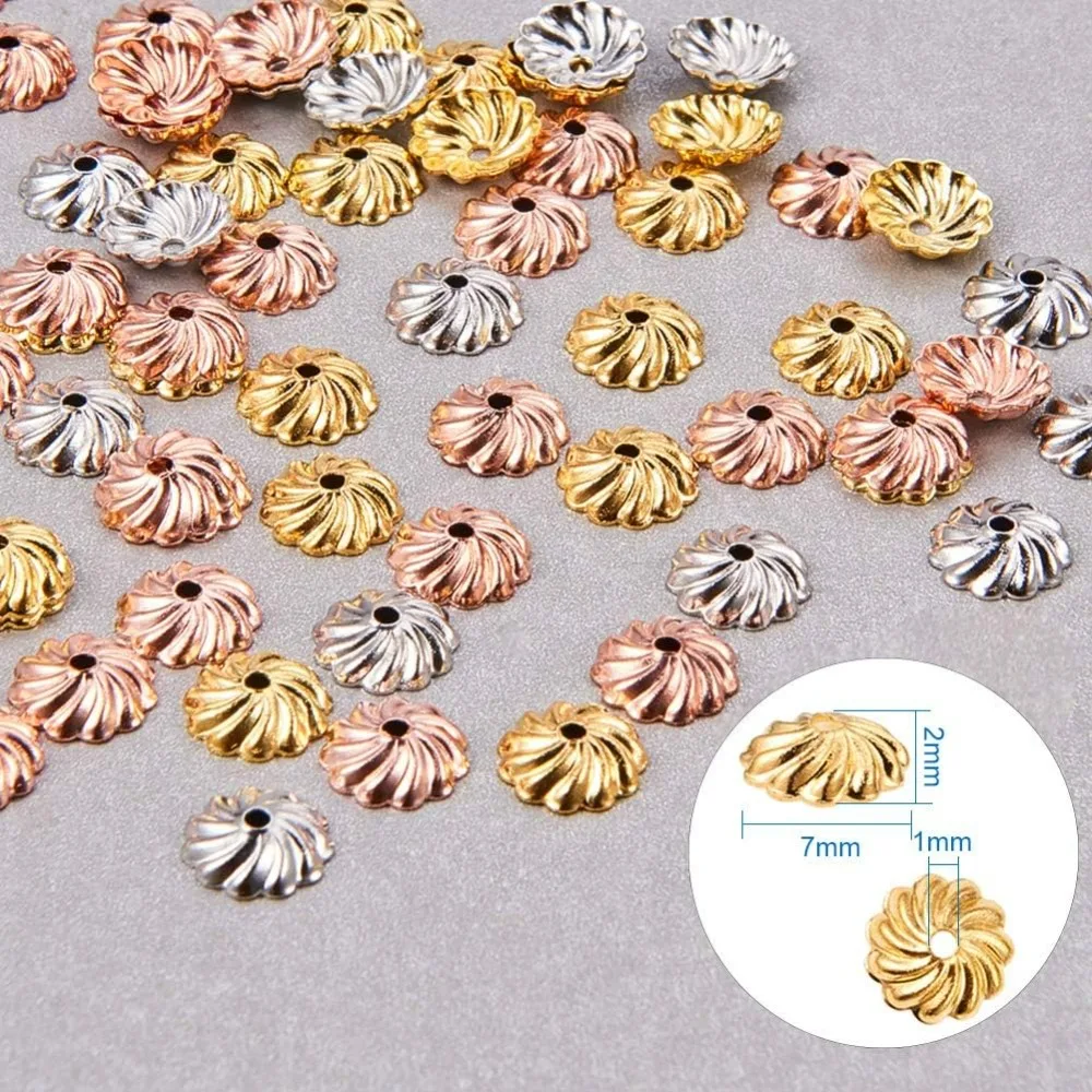 600pcs Flower Bead Cap, 3 Colors Bead End Caps Brass End Caps Metal Multi-Petal Spacer Beads Caps End Charm Cap for DIY