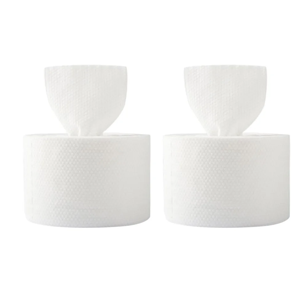 ผ้าเช็ดหน้าผ้าฝ้าย 2 ม้วน แบบใช้แล้วทิ้ง สำหรับเช็ดเครื่องสำอาง ทำความสะอาดผิวหน้า ใช้ได้ทั้งแบบแห้งและเปียก เหมาะสำหรับการเดินทาง ผิวบอบบาง