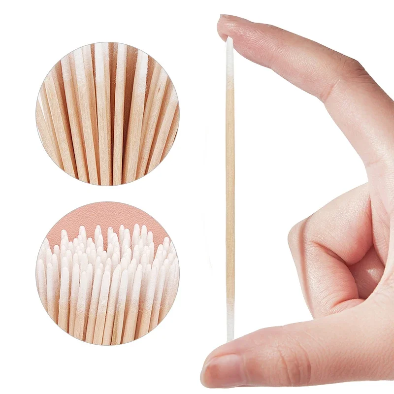 100 stücke Einweg Ultra-kleine Doppel-ende Holz Baumwolle Tupfer Fusselfrei Micro Pinsel Wimpern Verlängerung Kleber Entfernen werkzeuge