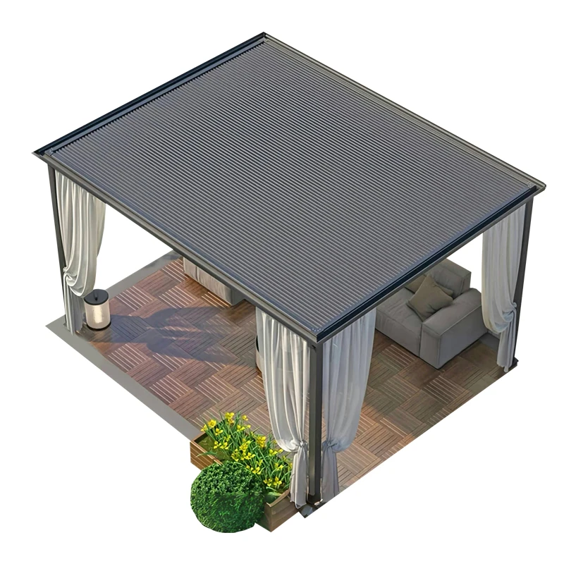 Pérgola Exterior Impermeable de Aluminio con Techo de Láminas Ajustables Manualmente, Gazebo Exterior de 3x3, 3x4, 4x6m, Pérgola Bioclimática con Sombreado