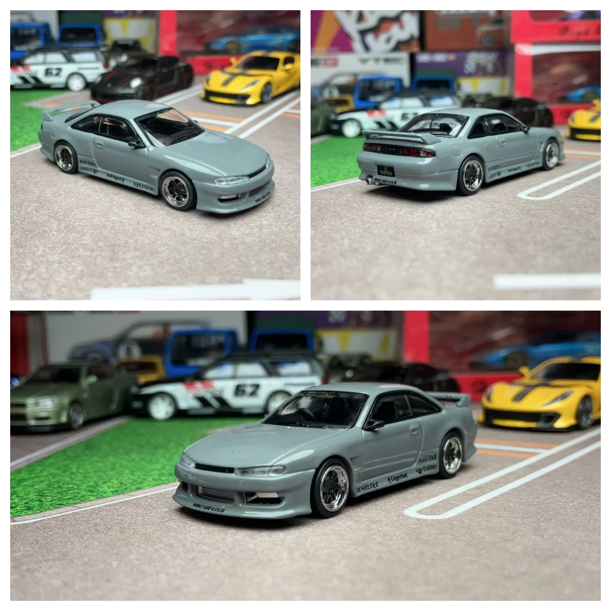 

1:64 Silvia S14 by VERTEX -- Grey JDM Tarmac Works Diecast Model Car Limited Edition