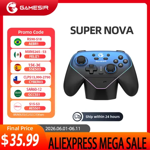 GameSir-T4n Pro Super Nova Wireless Controller Hall joystick for PC Steam Switch iOS Android with charging base