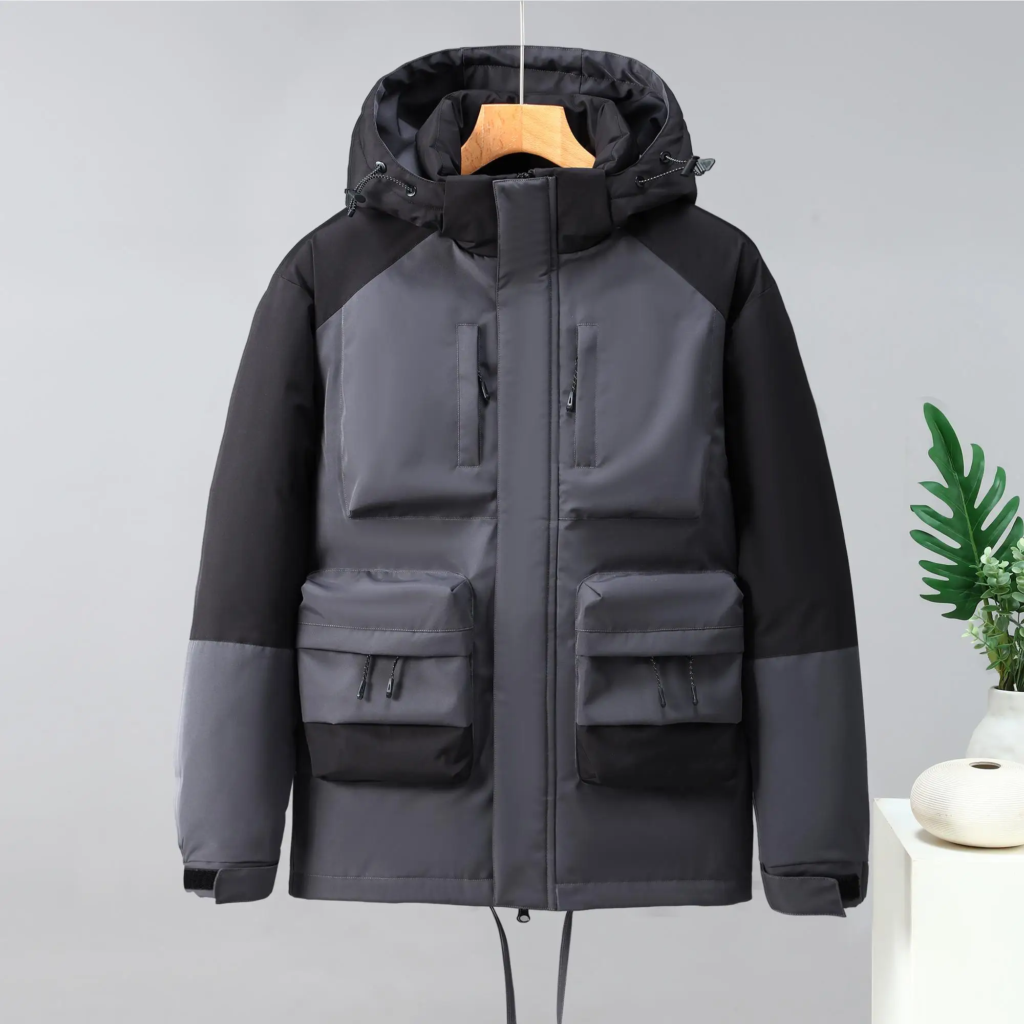 2024Winter Men's Hooded Parkas Multi-pocket Cotton-lined Thick Jacket Outdoor Casual Work Coats Men Cotton Padded Sports Jackets