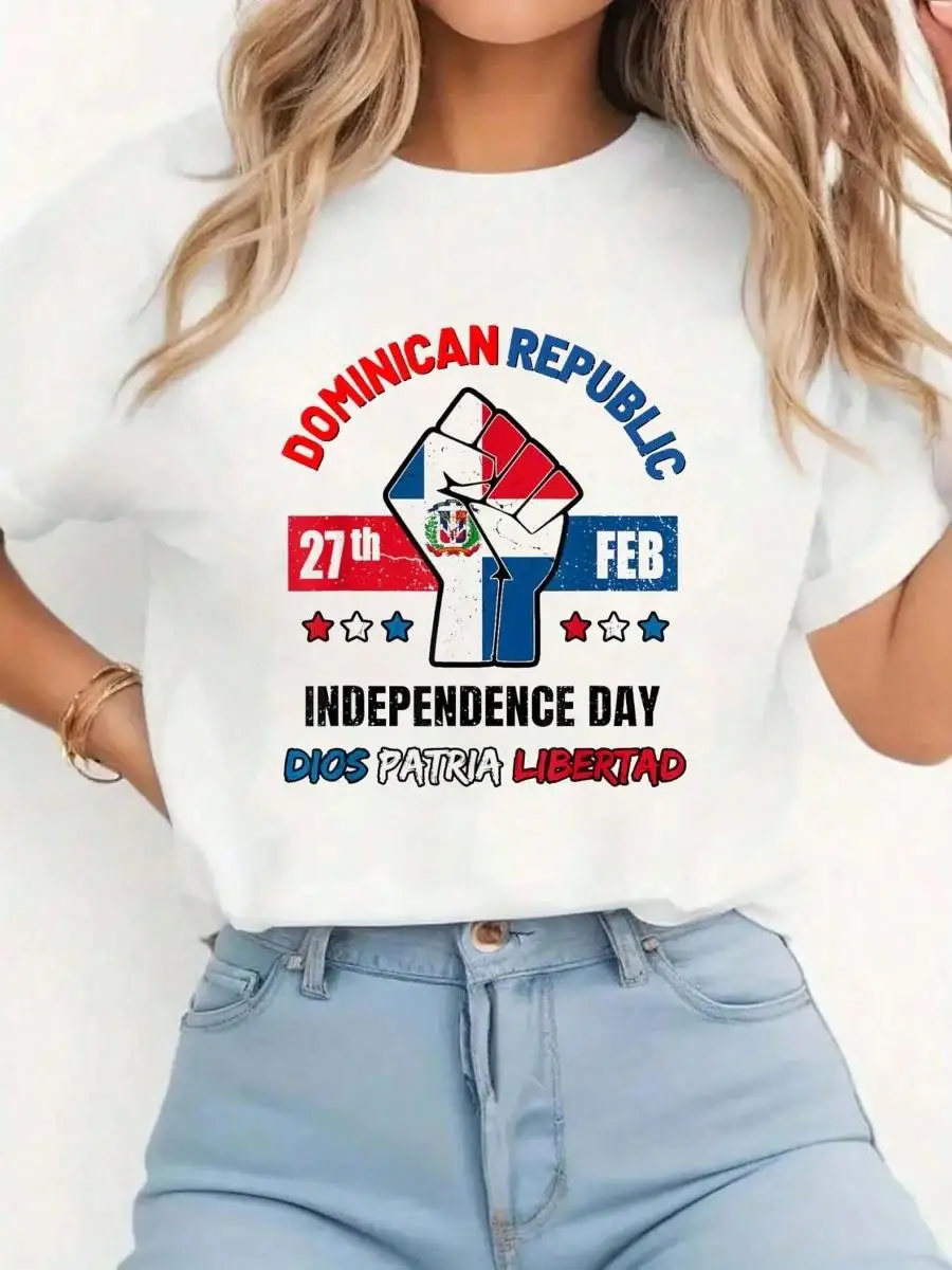 

Dominican Republic Independence Day Republica Dominicana T-Shirt Print T-Shirt Casual Crew Neck Short Sleeve Comfort Tee Top For Spring Summer Wo