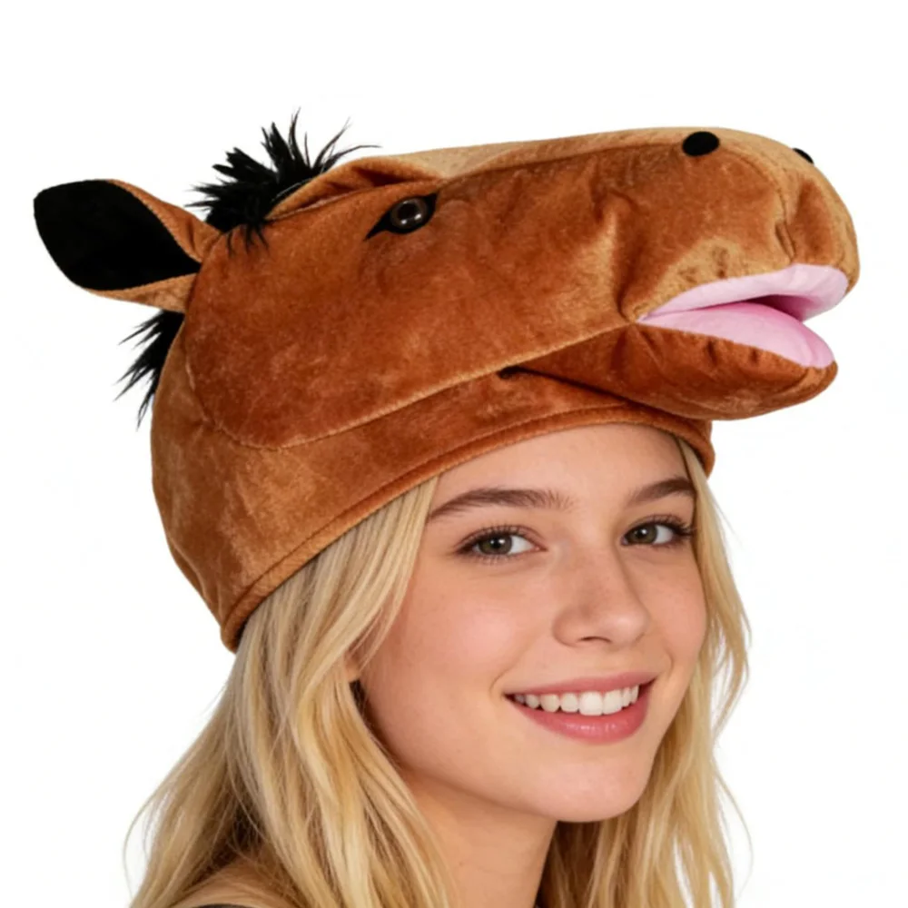 Funny Brown Horse Head Hat Cosplay Animal Horse Head Hats Carnival Halloween New Year Party Costume Props