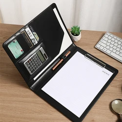 (Logo can engrave) Multifunctional A4 file clipboard  with calculator, business leather folder,  , sales  contract book