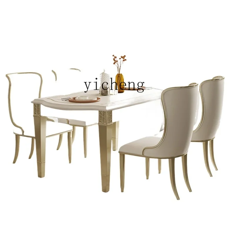 

zzz ZF Light Luxury Solid Wood Stone Plate Dining Table Household Rectangular Folding Dining Table and Chair