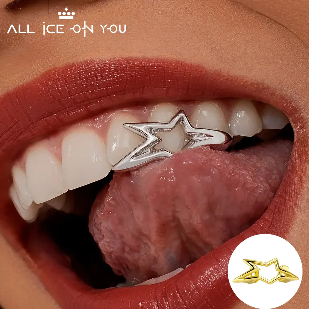 JINAO Grillz Hip Hop à surface lisse, grandes dents en forme d'étoile, pour hommes et femmes, grillz supérieur et inférieur, style punk, pour rappeurs, Noël, cosplay