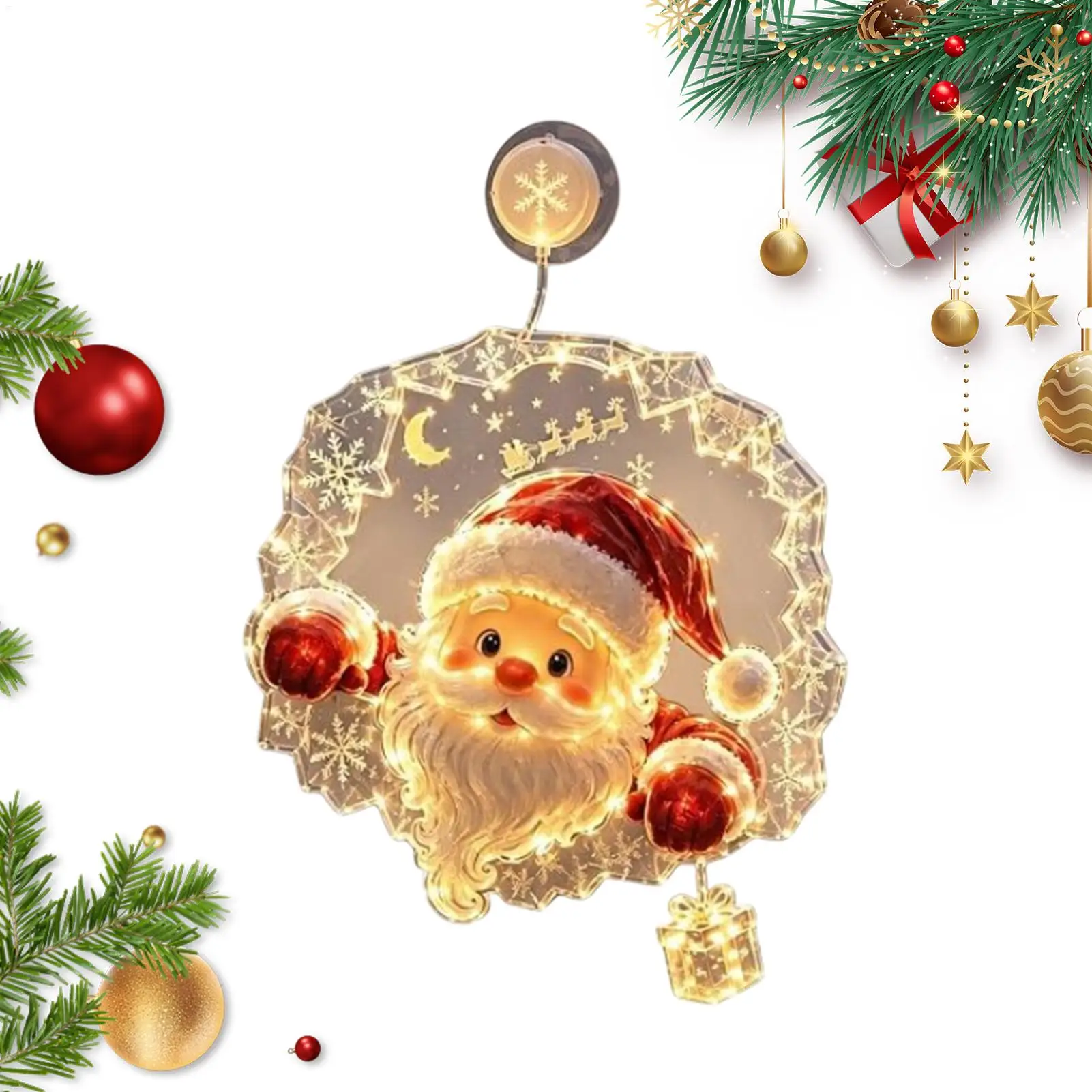 LED Santa Claus Christmas Window Sihouette Light Suction Cup Hanging Lamp Double-sided Print Warm Light Xmas Home Wall Decor