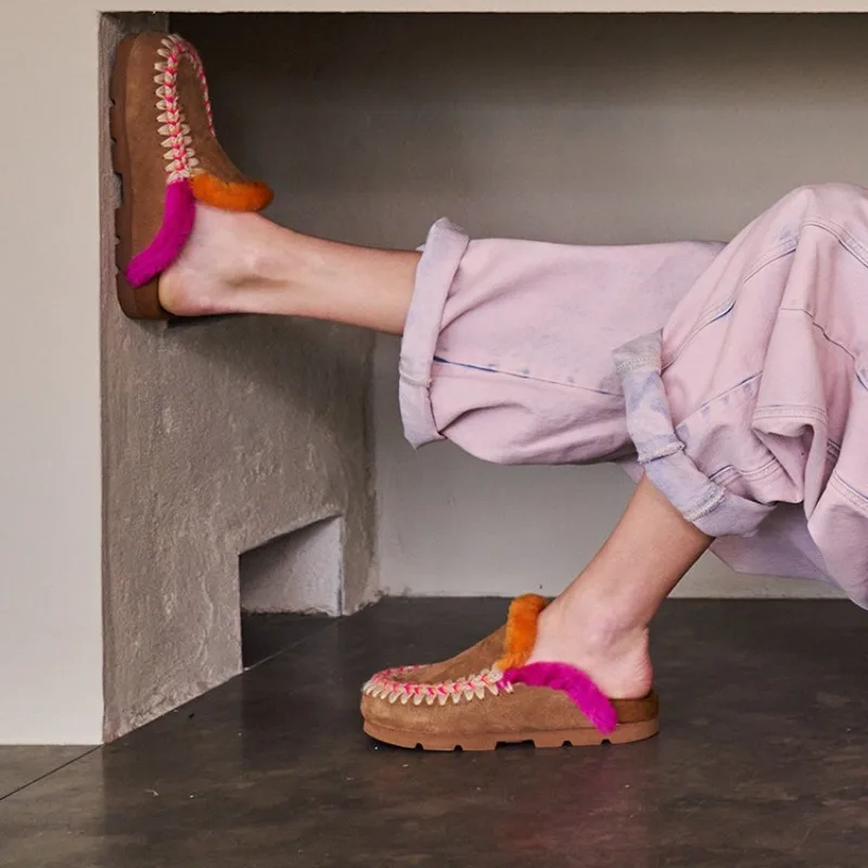 

Женские эскимосские тапочки с отделкой из норки, пушистые, можно носить на улице