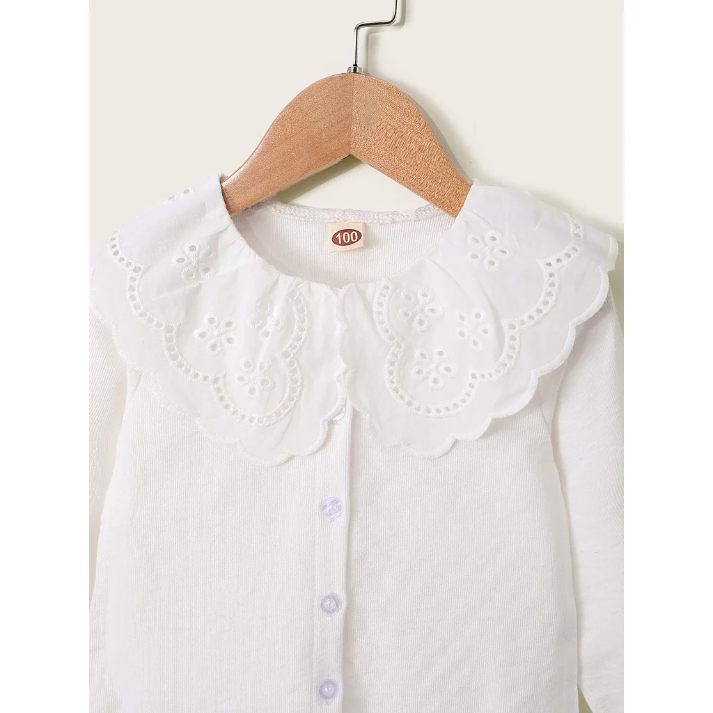 1-6 Years Kids Girls Long Sleeve Top Lace Doll Collar Autumn Korean Style White Shirt Toddlers Girls Daily Versatile Clothes