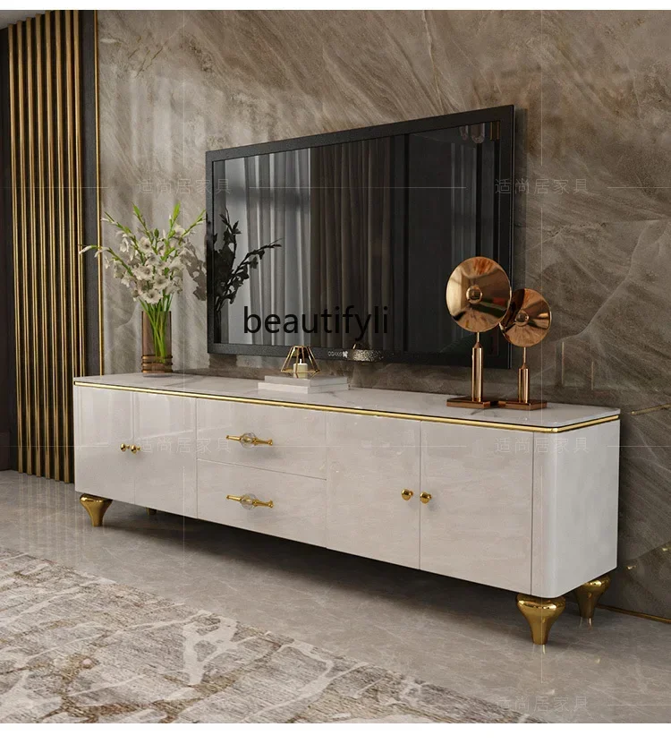 newItalian Marble TV Cabinet and Tea Table Combination Paint Suit Small Apartment Living Room Storage Floor Cabinet