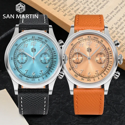 Imagen 2 del producto San Martin-reloj analógico de cuarzo para hombre, nuevo accesorio de pulsera resistente al agua 5ATM con cronógrafo, complemento masculino de marca de lujo con espejo de zafiro, 38mm
