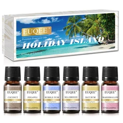 EUQEE 6x10ml Holiday Island Fragrance Oils Gift Set For Humidifier - Sea Breeze,Bubble Gum,Bay Rum,Marshmallow,Pineapple,Coconut
