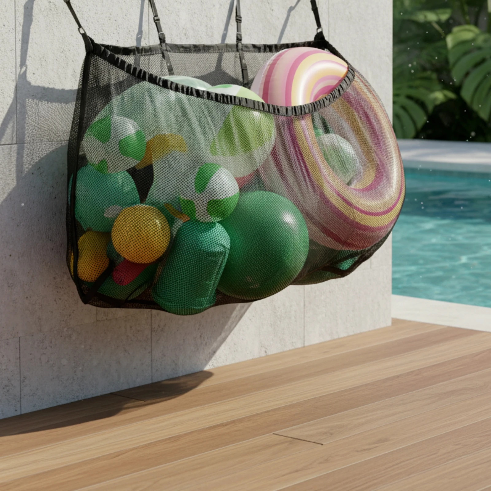 Pool Toy Storage Bag Black Pool Storage Mesh Bag Breathable Easy to Clean for Poolside