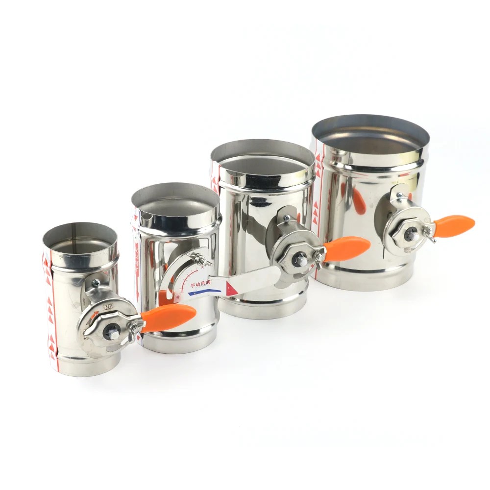 Stainless Steel 201 Manual Air Damper Check Valve Ventilation Duct Vent With Handle Diameter 80mm/100mm/125mm/150mm