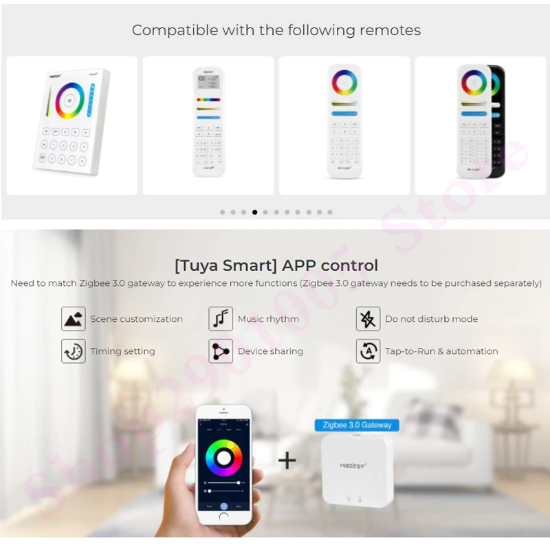 3 in 1 LED-Controller ZigBee 3,0 Dimmer Unterstützung 2,4g HF-Fernbedienung für DC 12V 24V RGB RGB RGB RGB CCT LED-Streifen Licht max 12a