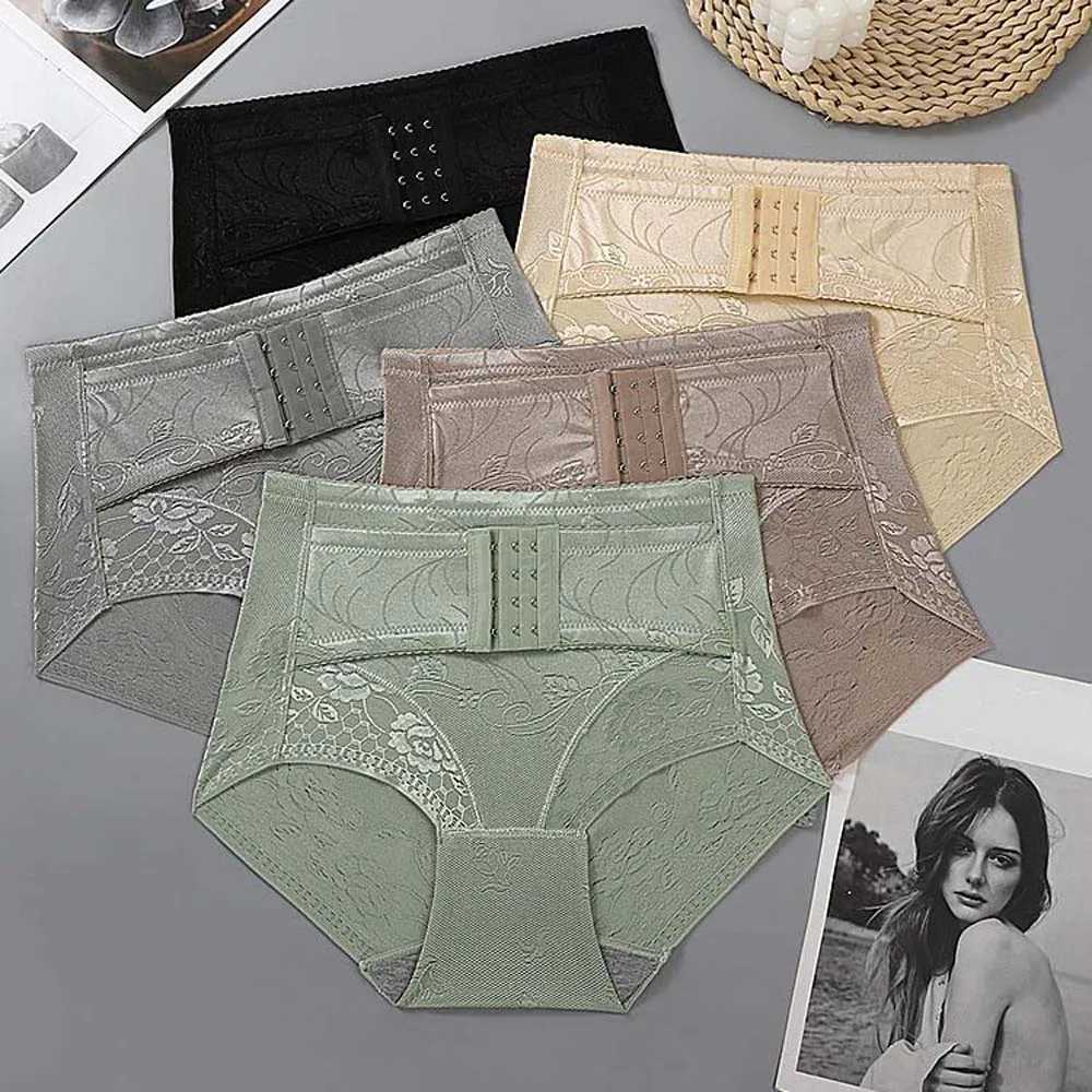 

High Waist Slimming Shaping Panties Buckle Waist Trainer Tummy Control Underwear Belly Contracting Flower Shapewear