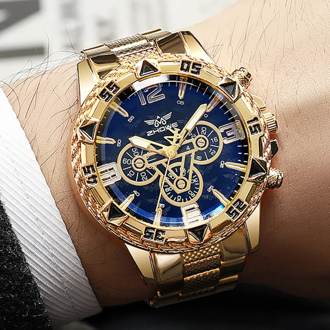 4pcs-moda masculina relógios de negócios calendário de luxo relógio de quartzo para homens relógio conjunto de jóias (sem caixa)