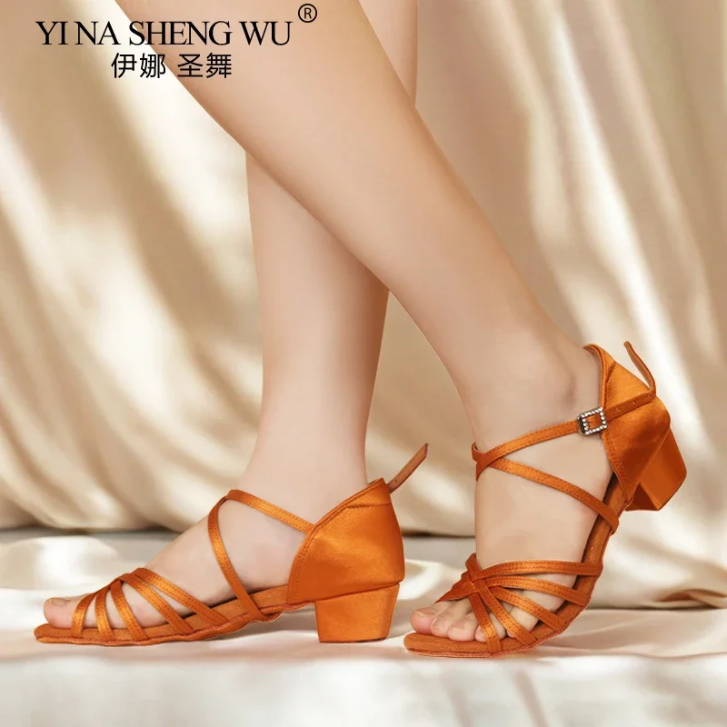 الكبار/أطفال كعب منخفض لينة أسفل أحذية الرقص المهنية حجر الراين مشبك الجلد المدبوغ لينة وحيد أحذية الرقص فتاة أحذية الرقص اللاتينية