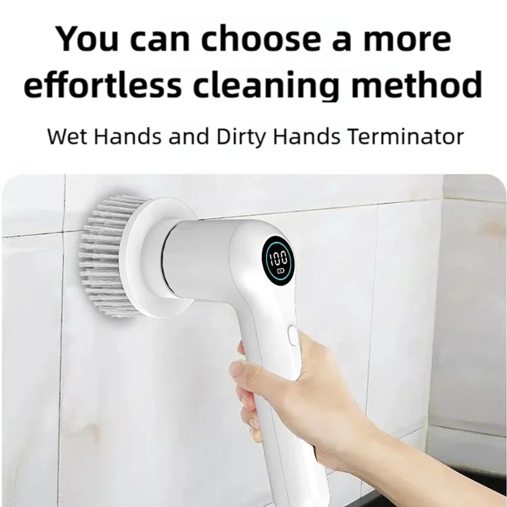 TINSOL فرشاة تنظيف كهربائية جديدة متعددة الوظائف 5 رؤوس فرشاة فرشاة تنظيف محمولة فرشاة تنظيف أحذية المطبخ والحمام