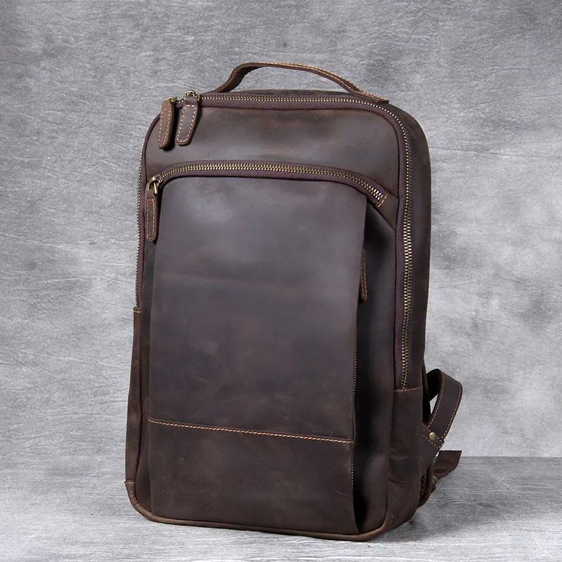 

Vintage Simple Crazy Horse Cowhide Genuine Leather Men's Women's Backpack Large Capacity Laptop Bagpack Outdoor Travel Bookbags