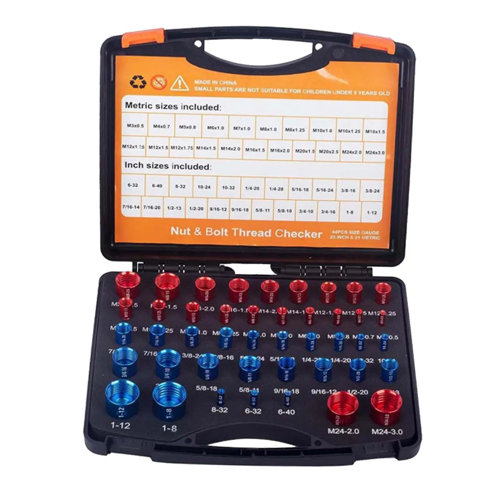 44Pcs Nut and Bolt Thread Checker with Storage Box Bolt and Nut Identifier Gauge Box for Machinists Auto Mechanics Plumbers