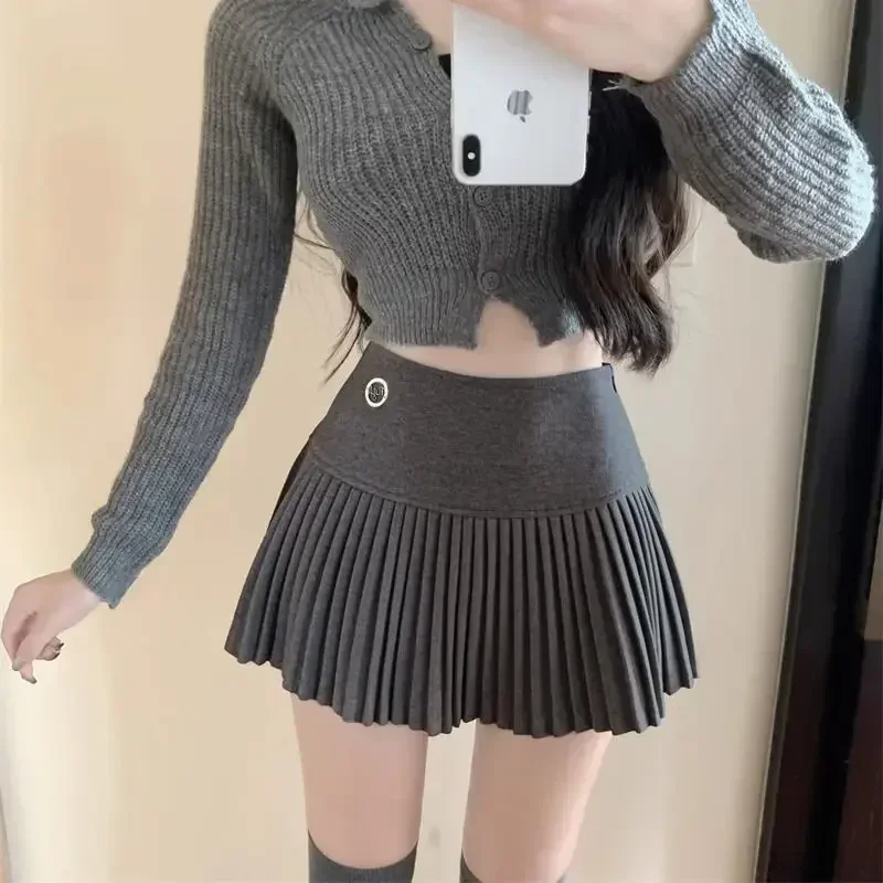 

DEEPTOWN Woolen Pleated Skirt Women Korean Cute Sexy High Waist A-line Coquette Extreme Mini Skirt Autumn Winter Vintage School