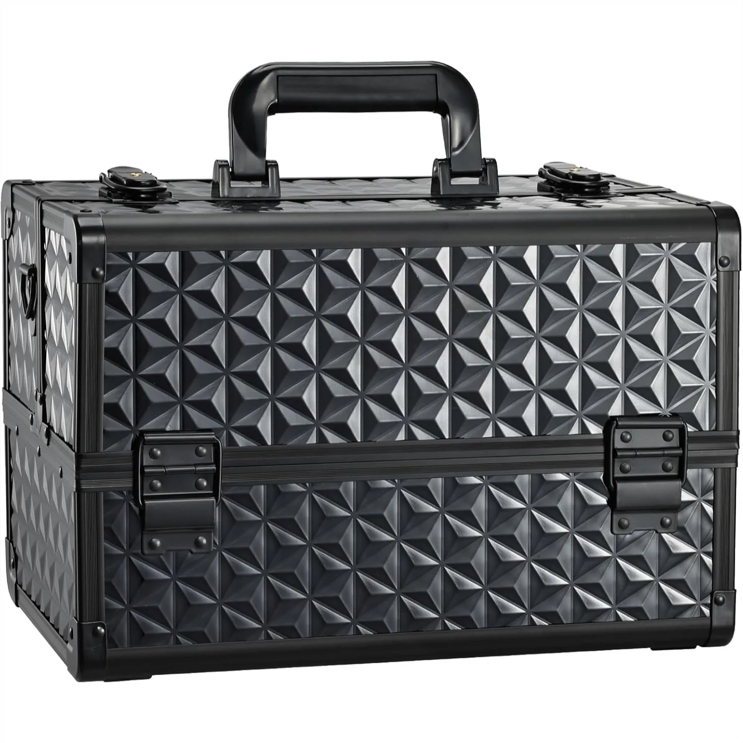 

Professional Cosmetic Organizer Makeup Train Case, Aluminum Storage Box with 4 Adjustable Dividers, Lockable Portable with