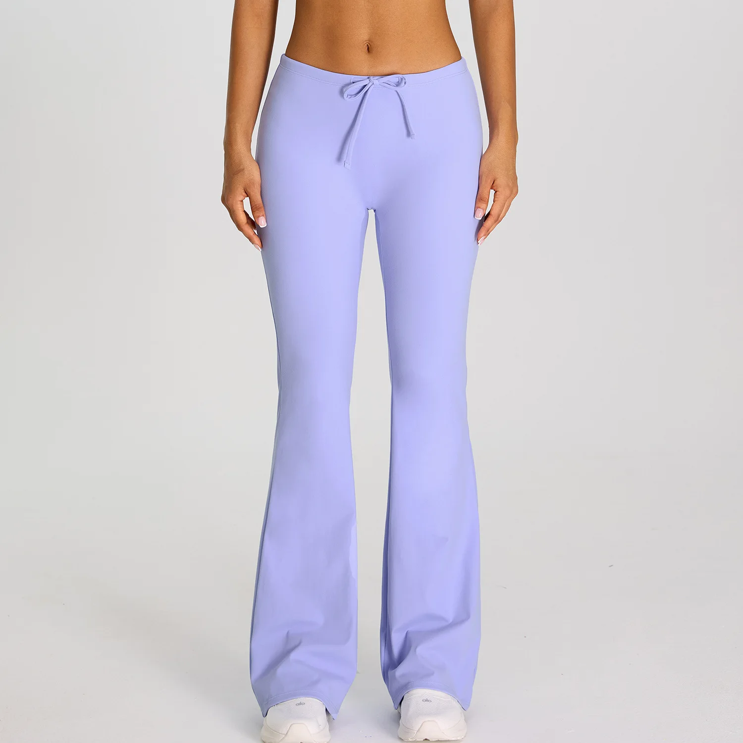 Women Low Waist Flared Yoga Leggings Drawstring Waist Stretchy Fitness Bell Bottoms Running Workout Push Up Gym Wide Leg Pants