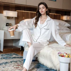 2024 Spring Fashion Simple Style Pajamas Women's Long-Sleeved Pants 2 Pieces suit Thin Outfit Home Clothes