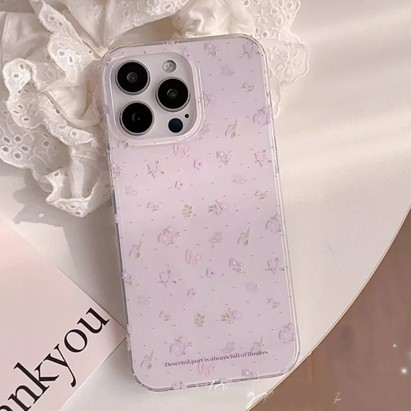Ins koreanische lila Blumen sanfte Heilung kreative süße Handyhülle für iPhone 17 Air 16 15 14 13 12 11 Pro Max Plus Y2K Cover