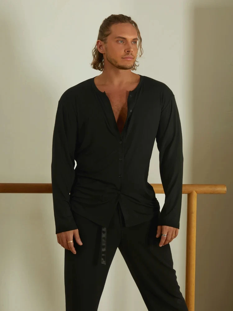 zym-men's-latin-dance-shirt-black-white-shirt-with-buttons-zymdancestyle-orion-shirt-n040
