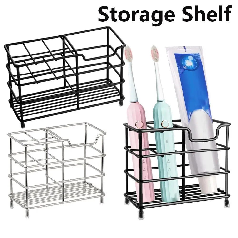 Stainless Steel Toothbrush Toothpaste Holder Practical Vanity Countertops Storage Rack Bathroom Kitchen Organizer Stand