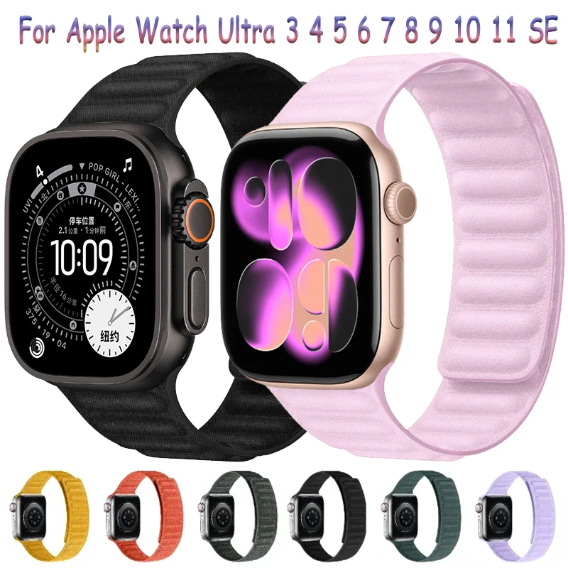 حزام سيليكون لساعة أبل الترا 3-2 49 مللي متر 11 10 9 8 7 45 مللي متر 41 مللي متر 42 مللي متر 46 مللي متر سوار مغناطيسي معصمه iWatch 6 5 4 3 SE حزام