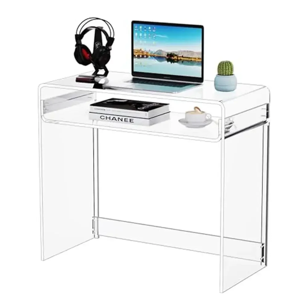 

Clear Acrylic Computer Desk Study Table with Drawer Modern Design 33.5'' x 15.7'' x 29.5'' Home Office Console Slim Desk