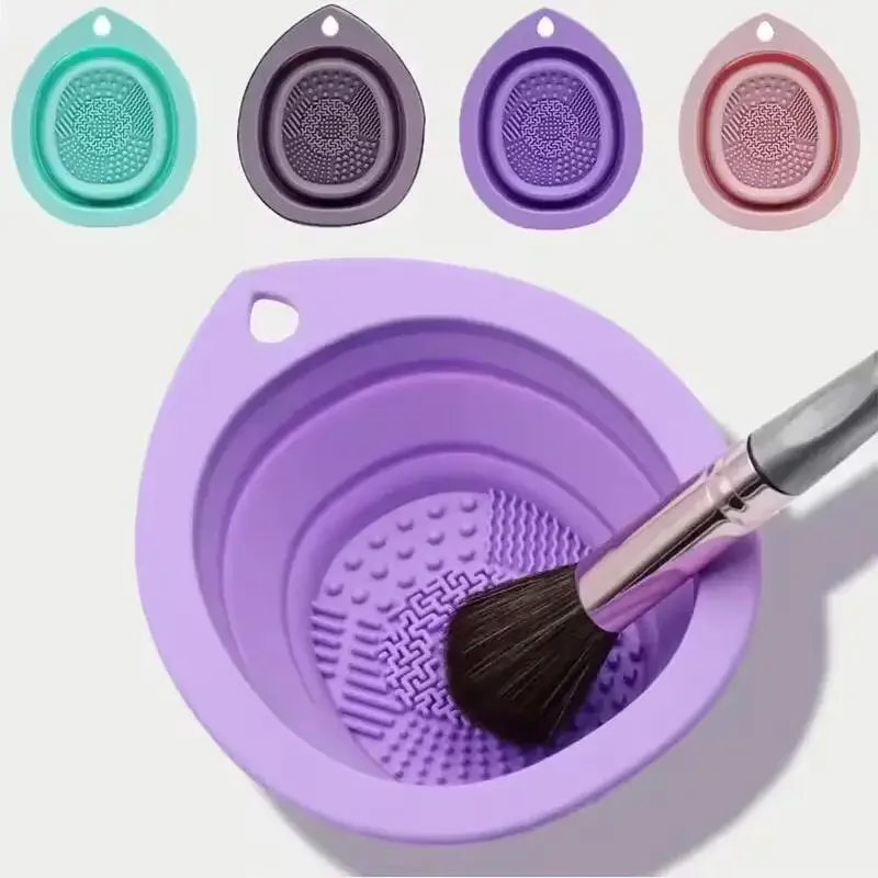 

Soft Silicone Makeup Brush Cleaner Folding Powder Puff Cleaning Bowl Eyeshadow Brush Cleaning Pad Beauty Tools Portable Washing