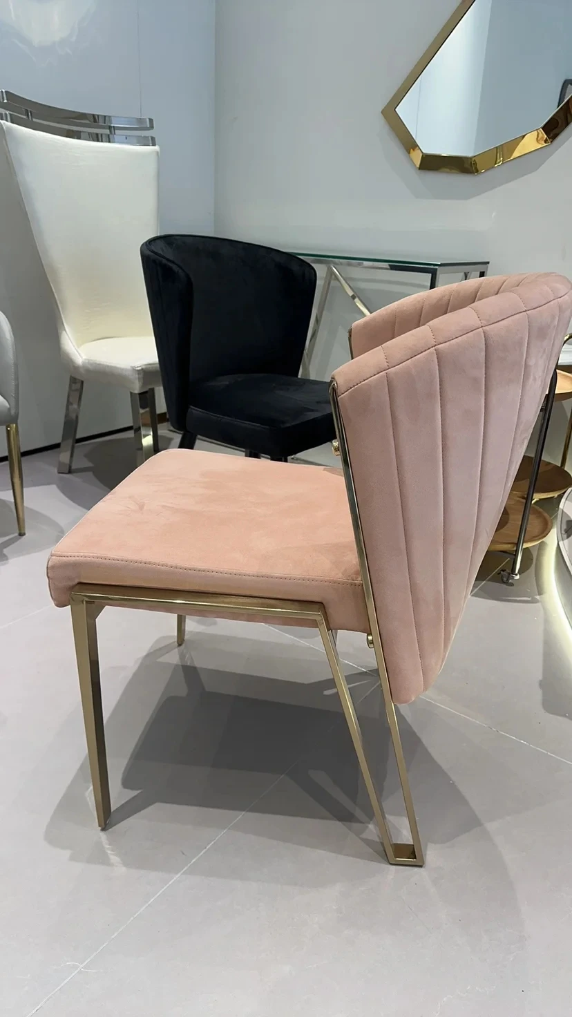 

Italian light luxury dining chair household high-end stainless steel back chair designer household dining table and chairs