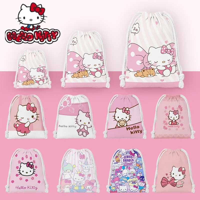 Hello Kitty tasca con coulisse sacchetto di caramelle sacchetto di immagazzinaggio cosmetico simpatico cartone animato stampa donna ragazza borsa