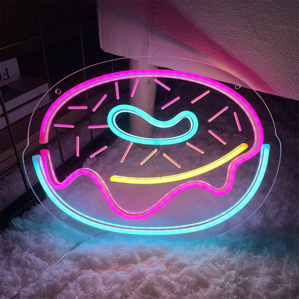 Doughnut Pizz 3D Carved Neon Sign Cakery Dessert Shop Party Decoration USB with Switch Food Store Personalized Decor Light Sign