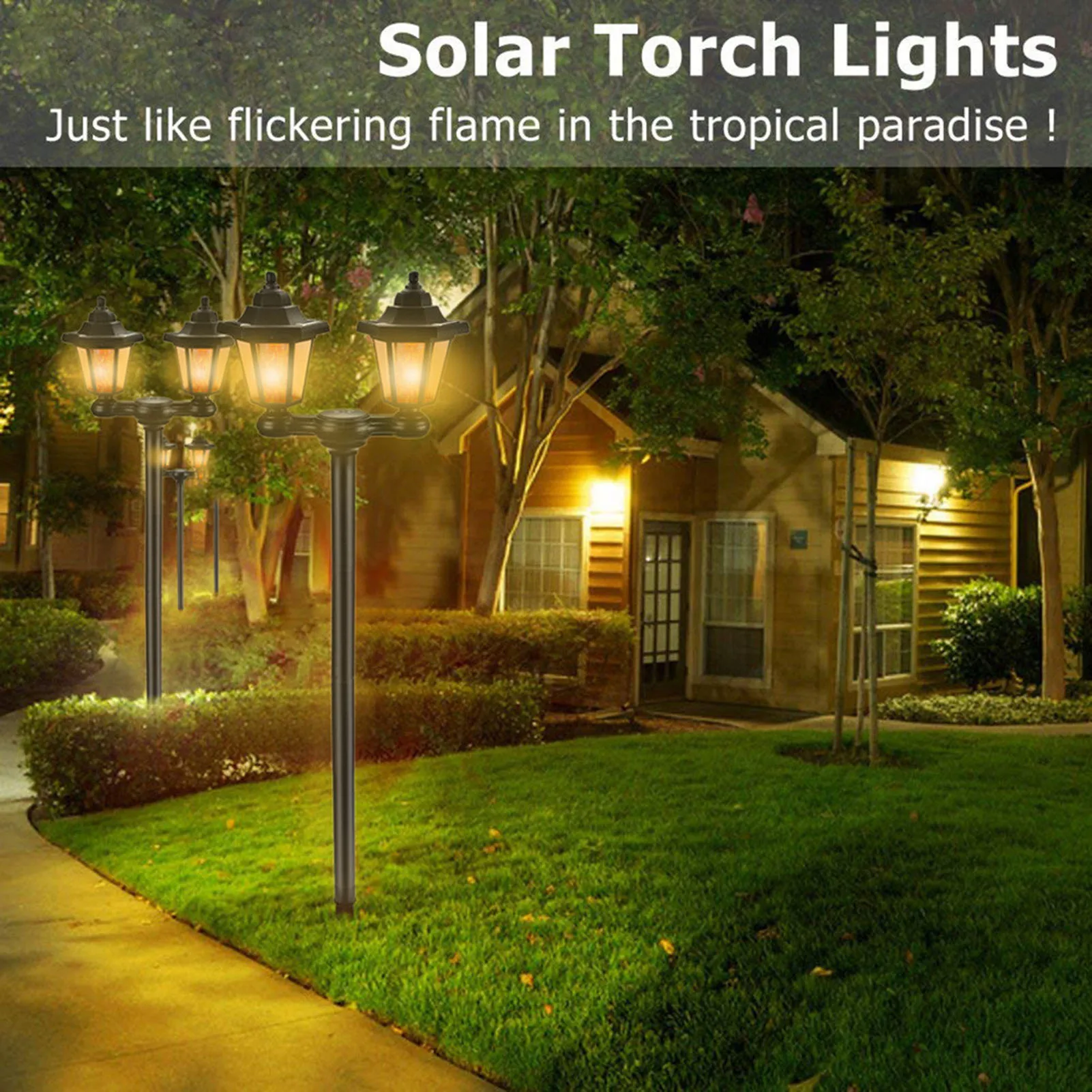 

Solar Powered Garden Lamp With Double Head Stylish Sturdy Decorative Light For Driveway Patios