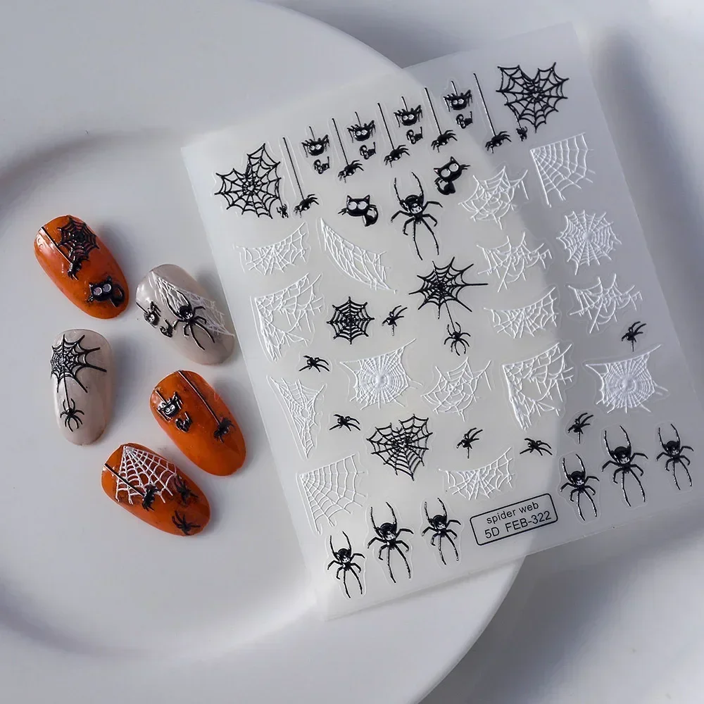 Spider Animal Weeb Cool 5D Nail Stickers Dark Fashionable Halloween Nail Art Nails Deco Ongles Nail Art Fake Nails Accesorios