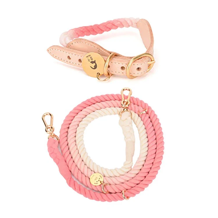 High Quality Pet Dog Collars Luxury Braided Cotton Woven Large Pet Dog Collar with Double Dog Leash