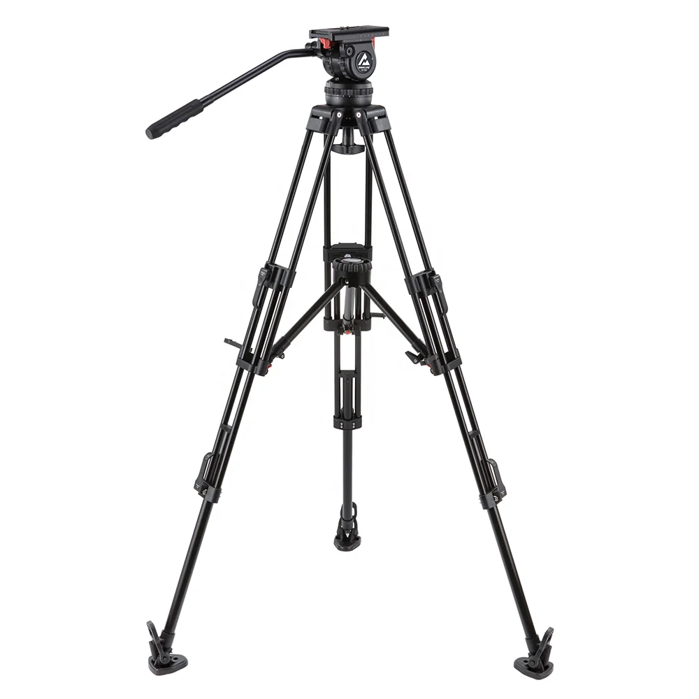 MagicLine V12 Mid-Level Spreader Aluminum Video Camera Tripod Kit With 100mm Bowl Fluid Head Payload 13kg For TV Film Studio