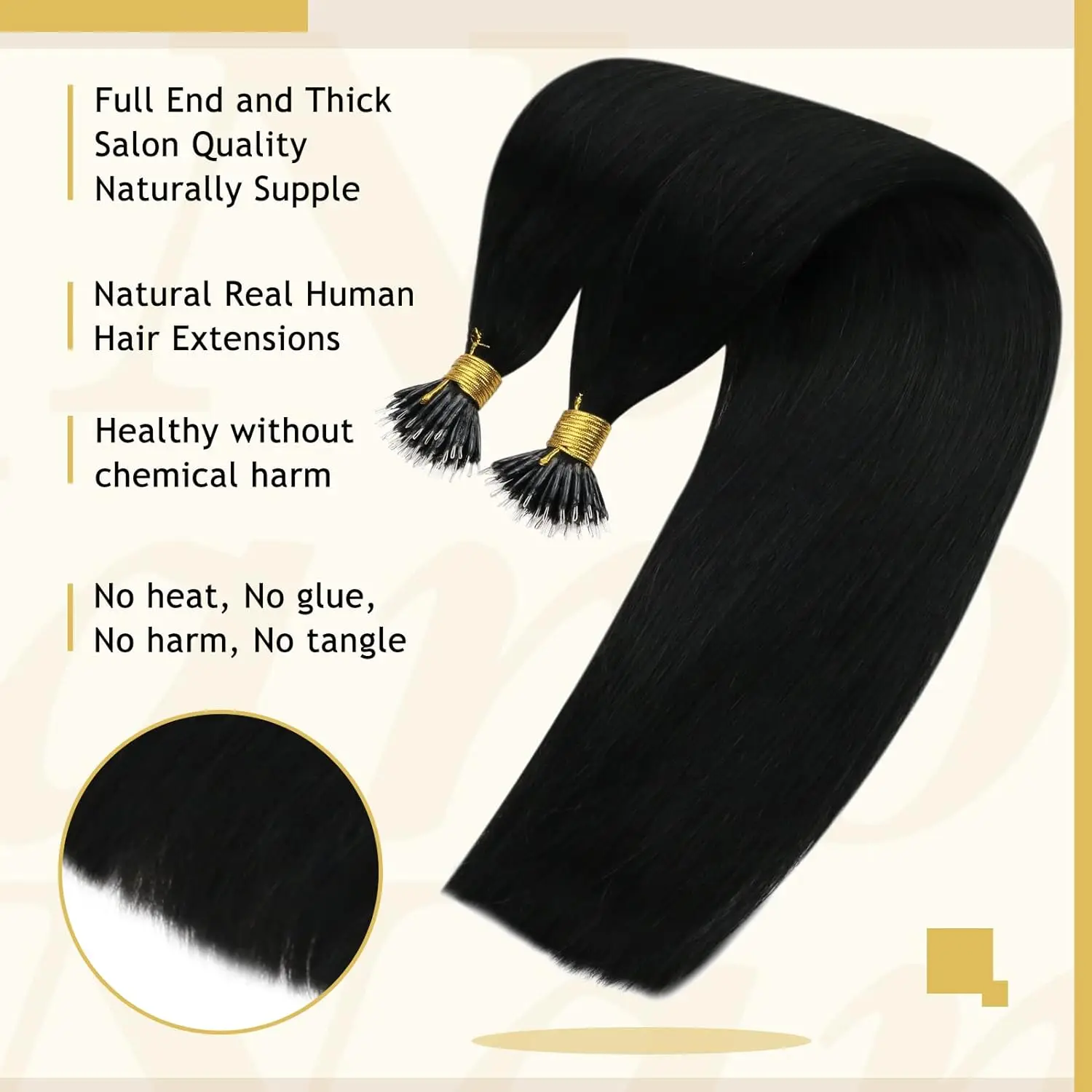 Black Nano Tip Hair Extensions Remy Nano Ring Hair Extensions Jet Black # 1B Pre Bonded Nano Ring Hair Extensions Cold Fusion