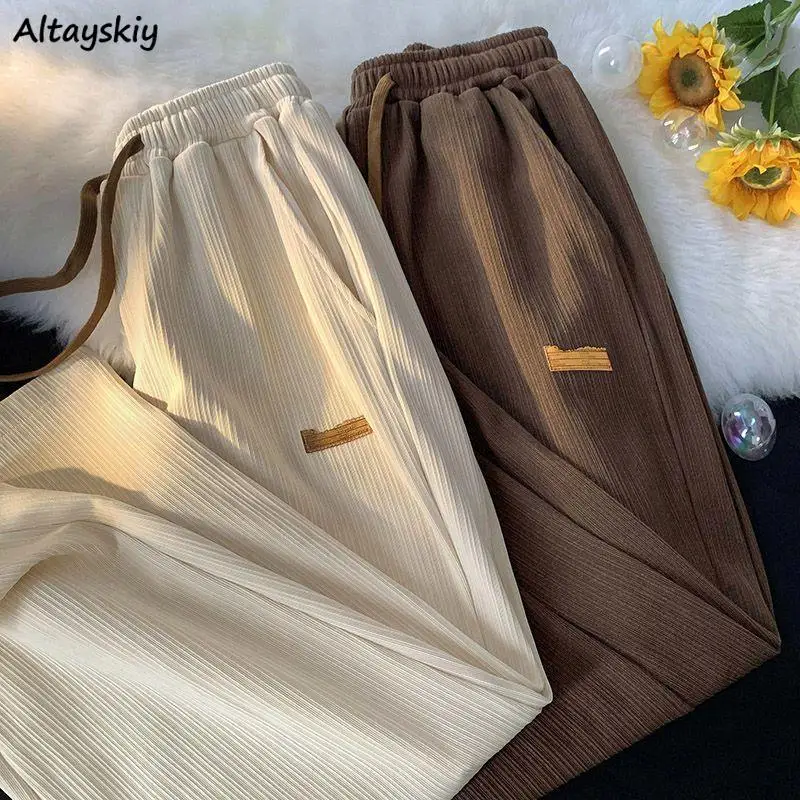 

Summer Pants Women Wide Leg Soft Sporty Loose Popular American Style Students Couple Basic Drawstring Harajuku Streetwear Simple