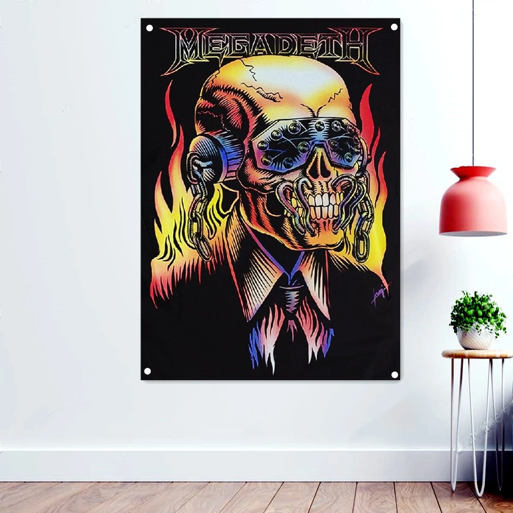 Skull Brutal Death Metal Artworks Banners Tapestry Dark Wall Art Hanging Cloth Rock Band Icon Poster Flags Indoor Decoration