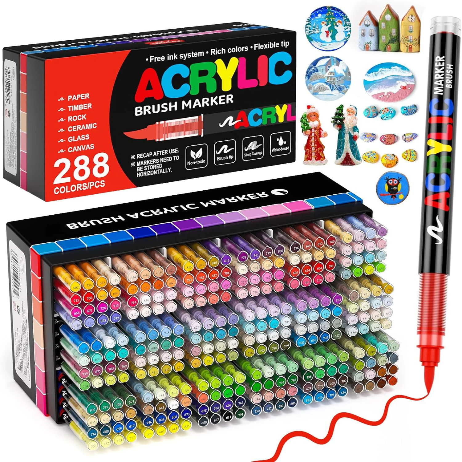 12-366 Farben Acryl-Marker-Set Permanente Marker mit Pinselspitze Acryl-Malmarker für Stein Glas Keramik Leinwand Holz