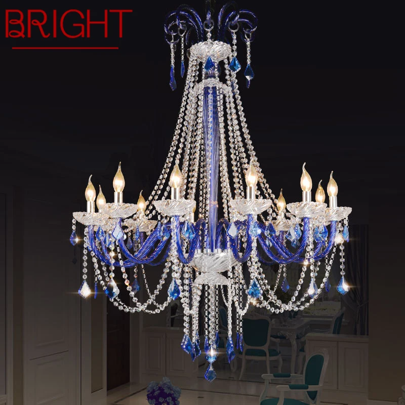 

BRIGHT European Crystal Pendent Lamp Blue Candle Lamp Living Room Restaurant Villa Staircase Duplex Building KTV Chandelie